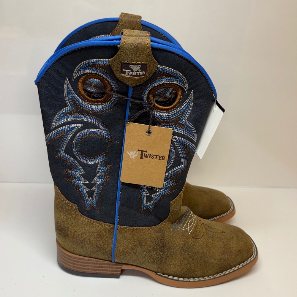 Twister Youth Boys Size 2 Ben Brown Navy Blue Square Toe Cowboy Boots